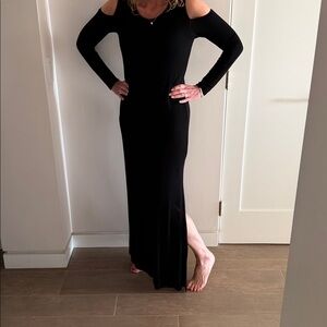 Elegant Black Long Sleeve With ‘Peeking’ Shoulder Dress.